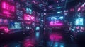 Cyberpunk command center displaying digital data network Royalty Free Stock Photo