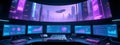 Cyberpunk Command Nexus: Futuristic Data Visualization & Urban Surveillance Royalty Free Stock Photo