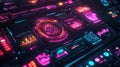 Cyberpunk dashboard displaying user interface data and graphs Royalty Free Stock Photo