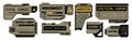 Cyberpunk decal templates. High tech critical and fatal error warning signs, system overload sticker, digital disconnect