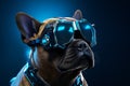 Cyberpunk dog with futuristic bionic face mask. Generative AI Royalty Free Stock Photo