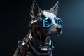Cyberpunk dog with futuristic bionic face mask. Generative AI Royalty Free Stock Photo
