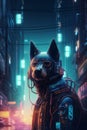 Cyberpunk dog, in the style of dystopian cartoon