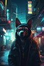 Cyberpunk dog, in the style of dystopian cartoon