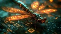 Cyberpunk Dragonfly on Circuit Board Royalty Free Stock Photo