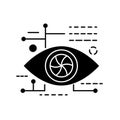 Cyberpunk eye glyph icon. Future with robot technology. Bio-robot gadgets. Human high tech implants