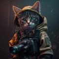 Cyberpunk Feline Shooter. Photography, neon, futuristic, kitten