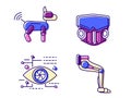Cyberpunk flat icons set. Futuristic eye. High tech technology mask. Dog robot. Color symbols collection.