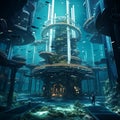 Cyberpunk futuristic architecture building under Water