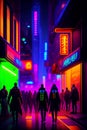 cyberpunk futuristic city neon nightlife assassin on the downtown dystopian urban streets. Cyberpunk soldiers