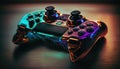 Cyberpunk gaming controller joystick, gamepad illustration