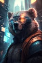 Cyberpunk Grizzly Bear in Urban Neon Shades - Generative AI