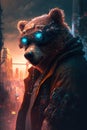 Cyberpunk Grizzly Bear in Urban Neon Shades - Generative AI