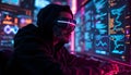 Cyberpunk Hacker Coding in Neon Virtual Reality
