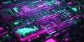 Cyberpunk Hacker Interface with Neon Purple and Green Details - Futuristic Digital Tech Background Design Royalty Free Stock Photo