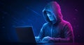 Cyberpunk Hacker: Neon Hacker Coding on Laptop - Security, Technology, Digital World, Artificial Intelligence, Futuristic Design