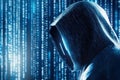 A Cyberpunk Hacker in a Neon Digital World at Twilight in a High-Tech City