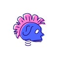 Cyberpunk head with mohawk color icon. Futuristic skull. Future with robot technology. Science fiction, game