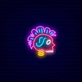 Cyberpunk head with mohawk neon icon. Futuristic skull. Future with robot technology. Isolated vector illustration Royalty Free Stock Photo