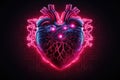 Cyberpunk high-tech neon glowing heart cyber Valentine, Cyberpunk high-tech neon glowing heart natural shape, Ai generated