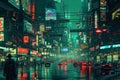 cyberpunk-inspired cityscape merging the anime aesthetic