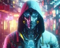 cyberpunk inspired high tech futuristic hacker