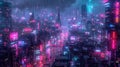 Cyberpunk-inspired neon cityscapes with intricate details and a futuristic color palette