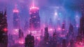 Cyberpunk-inspired neon cityscapes with intricate details and a futuristic color palette