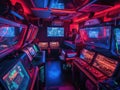Cyberpunk laser tag arena with AR weapons