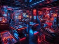 Cyberpunk laser tag arena with AR weapons