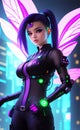 Cyberpunk Magic Violet Fairy in a Futuristic Landscape Royalty Free Stock Photo