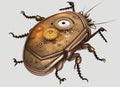 cyberpunk mechanical robot metal beetle with steampunk style clockwork brass gears isolated on a plain background. generative ai