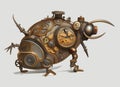 cyberpunk mechanical robot metal beetle with steampunk style clockwork brass gears isolated on a plain background. generative ai Royalty Free Stock Photo