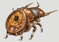 cyberpunk mechanical robot metal insect with steampunk style clockwork brass gears isolated on a plain background. generative ai Royalty Free Stock Photo