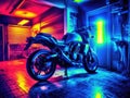 Cyberpunk motorcycle with neon lights