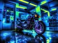 Cyberpunk motorcycle with neon lights