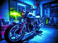 Cyberpunk motorcycle with neon lights