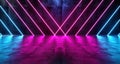 Cyberpunk Neon Glowing Empty Vibrant Laser Purple Ultraviolet Blue Pink Lights Lines Empty Space Dark Hall Grunge Concrete Garage