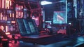 Cyberpunk Neon Laptop Coding Night Digital Workspace Modern Technology Programming Software Developer Screen Royalty Free Stock Photo