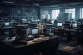 a cyberpunk office with computers and desks. Generative AI