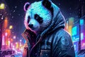 cyberpunk panda outdoors in winter. Generative AI, Generative, AI