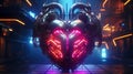 Cyberpunk Retro Futuristic Heart with Neon Lights