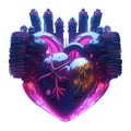 Cyberpunk Retro Futuristic Heart with Neon Lights