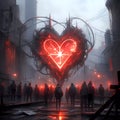 Cyberpunk Retro Futuristic Heart with Neon Lights