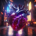 Cyberpunk Retro Futuristic Heart with Neon Lights