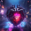 Cyberpunk Retro Futuristic Heart with Neon Lights