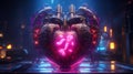 Cyberpunk Retro Futuristic Heart with Neon Lights