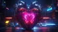 Cyberpunk Retro Futuristic Heart with Neon Lights