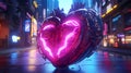 Cyberpunk Retro Futuristic Heart with Neon Lights