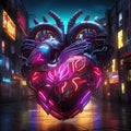 Cyberpunk Retro Futuristic Heart with Neon Lights